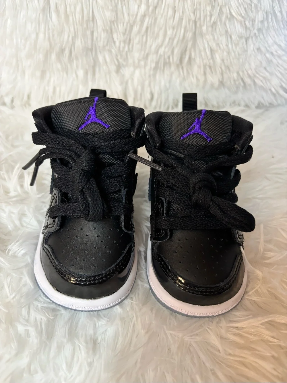 Jordan 1 Mid SE TD Black Dark Concord Patent Toddler Sneakers Size 4C In Box